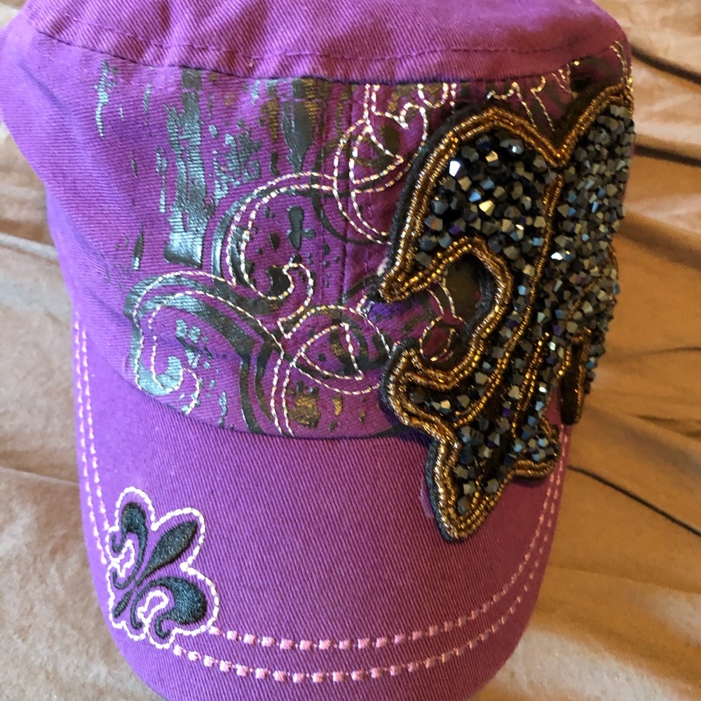 Purple bling military style hat - Picture 5 of 8